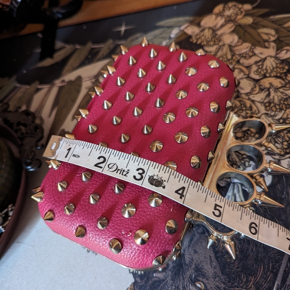 Spiked Hot Pink Evening Clutch with Strap - Picture 3 of 7